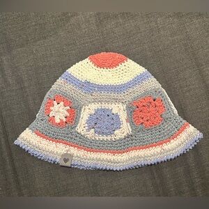 Handmade Crochet Granny Square Bucket Hat Boho Cottagecore Pastel Floral Hat